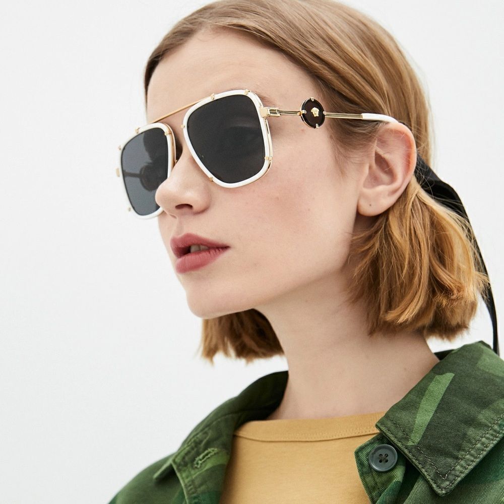 BRAND NEW VERSACE VE2233 147187 White/Dark Grey Unisex Sunglasses